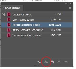 Panel de libro con documentos añadidos y rangos de página